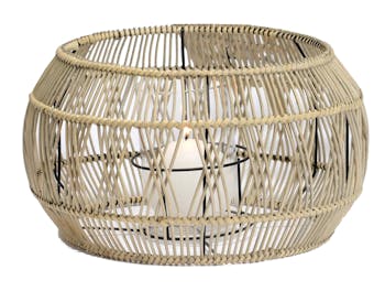 Lanterne déco ronde osier tressage croisé