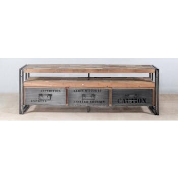 Meuble TV industriel 3 tiroirs CARAVELLE