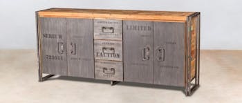 Buffet bois recyclé 4 portes 3 tiroirs 200x90 CARAVELLE