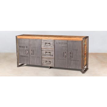 Buffet bois recyclé 4 portes 3 tiroirs 200x90 CARAVELLE
