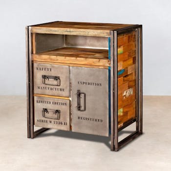 Confiturier bois recyclé 2 tiroirs 1 porte 78x90 CARAVELLE