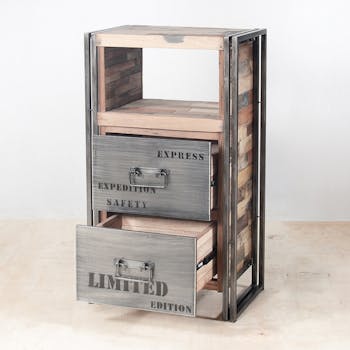 Meuble de rangement bois recyclé 2 tiroirs 60x107 CARAVELLE