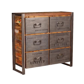 Commode bois recyclé 6 tiroirs 112x107 CARAVELLE