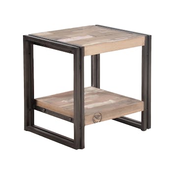 Table d'appoint double plateau bois recyclé 50x40 CARAVELLE
