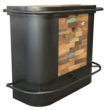 Meuble bar bois recyclé central 144x60 CARAVELLE