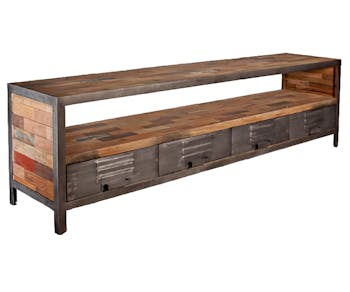 Meuble TV bois recyclé métal 4 tiroirs CARAVELLE