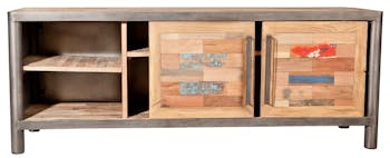 Meuble TV industriel portes coulissantes bois 160 CARAVELLE