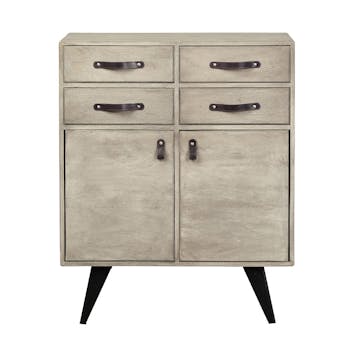 Buffet en manguier massif 4 tiroirs 2 portes pieds métal 79x37xH100cm BUFFALO
