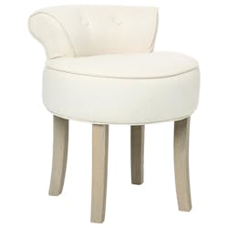 Pouf tabouret rond avec dossier capitonné lin beige 46x49x58