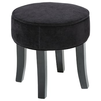 Tabouret Pouf rond tissu velours noir et pieds bois D35xH35cm