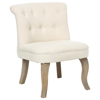 Fauteuil crapaud dossier capitonné tissu lin beige 50x56x63