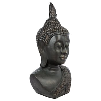 Tête de bouddha en fibre grise patinée 56x45xH113cm
