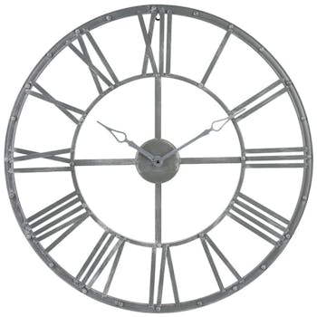Horloge murale Grand diamètre D 70 cm en métal style Vintage - Lignes sobres et épurées - Coloris Gris