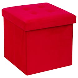 Pouf coffre pliable capitonné velours rouge 38x38