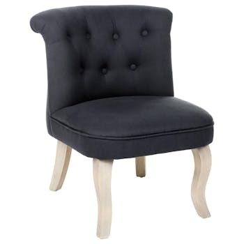Fauteuil crapaud dossier capitonné tissu lin anthracite bleuté 50x56x63