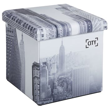 Pouf coffre de rangement pliant City avec revêtement en polyuréthane et structure en MDF 38X38X37,5cm