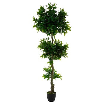 Laurier boule 3 têtes sur tige en pot rond noir feuillage tissu polyester H180cm