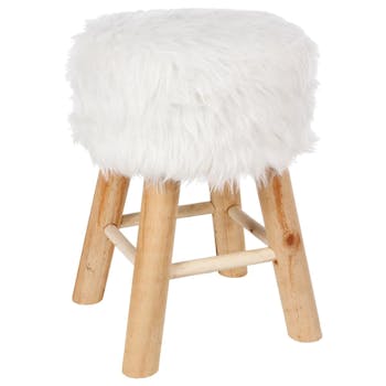 Tabouret fourrure blanche synthétique