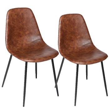 Lot de 2 chaises PU camel effet vieilli pieds métal noir 53x43x82cm
