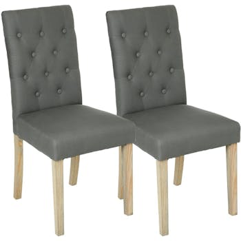 Lot de 2 Chaises moderne tissu gris dossier capitonné pieds bois