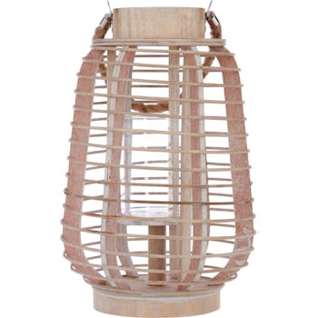 Lanterne ajourée rotin et verre D22xH33cm