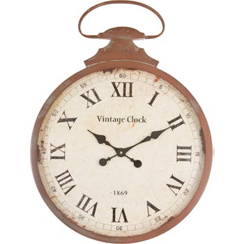 Horloge Gousset métal marron effet vieilli "Vintage Clock" D52xH70cm