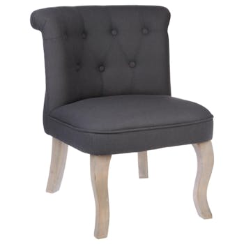 Fauteuil Crapaud dossier capitonné en tissu gris anthracite et pieds bois gablés 50X56X63cm