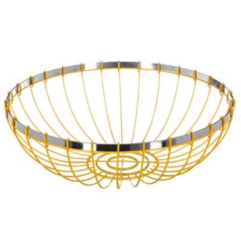 Corbeille ronde moderne en métal jaune façon fil D30xH10cm