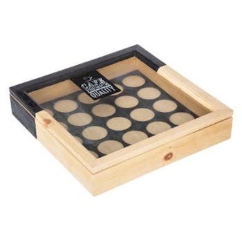 Boite porte 16 capsules en bois naturel et noir couvercle verre 25x25xH5cm