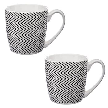Lot de 2 mugs ronds à anse motif zigzags géométriques noirs D8xH11cm