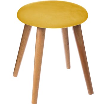Tabouret velours jaune moutarde pieds bois