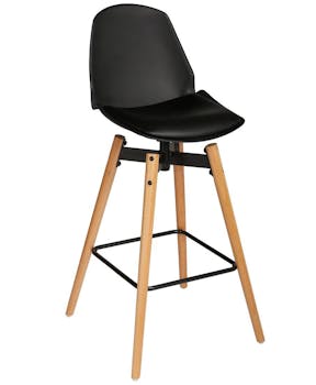 Chaise de Bar assise en PU noir et pieds bois naturel avec support pieds 50x50xH104,5cm