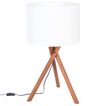 Lampe Trépied en pin 3 pieds "tournés" et abat-jour blanc H66cm