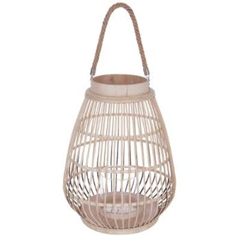 Lanterne en rotin couleur naturelle et verre avec anse en corde H44cm