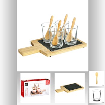 Set apéritif 9 pièces planche bambou et ardoise et 4 verres 23x7x13cm