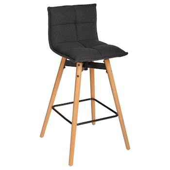 Tabouret de bar tissu gris foncé pieds Hêtre naturel 47x42x96cm