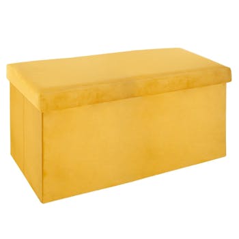 Banc coffre de rangement pliant revêtement en velours jaune 76x38x37cm