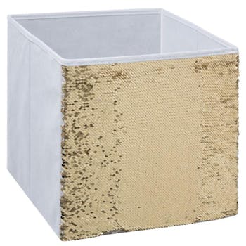 Boite de rangement blanche décor sequins dorés 31x31cm