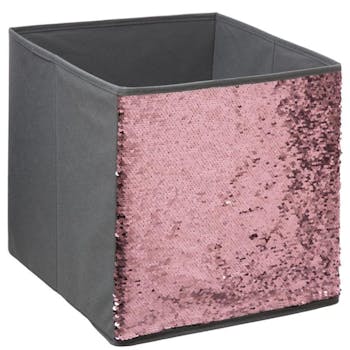 Boite de rangement grise décor sequins roses 31x31cm