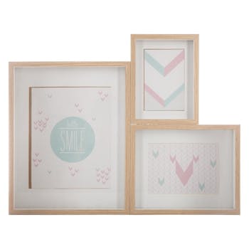 Pêle-mêle en bois 3 photos coloris naturel 56x43cm