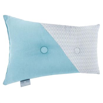 Coussin bicouleur bleu capitonné 2 boutons 30x50cm