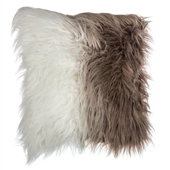 Coussin façon fourrure dégradé marron et blanc 45x45cm