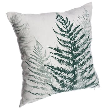 Coussin blanc imprimé fougères vert et gris 45x45cm