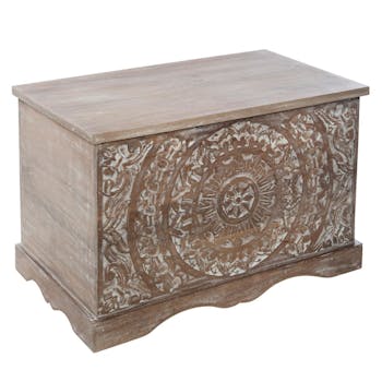 Coffre de rangement manguier sculpté réf. 30022105