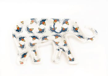 Coupe / Plateau éléphant décoré tons bleus
