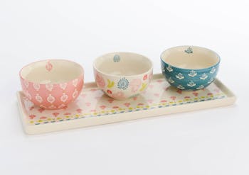 Coffret 3 bols décorés avec plateau