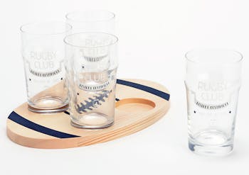 Plateau apéritif rugby 4 verres à bière
