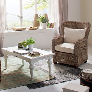 Table basse rectangulaire en bois blanc acajou 120x70cm ROYAN