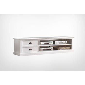 Meuble TV en bois blanc 2 tiroirs acajou 180x45cm ROYAN