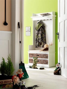 Meuble à chaussures porte manteau acajou 2 tiroirs en rotin 100x190cm ROYAN